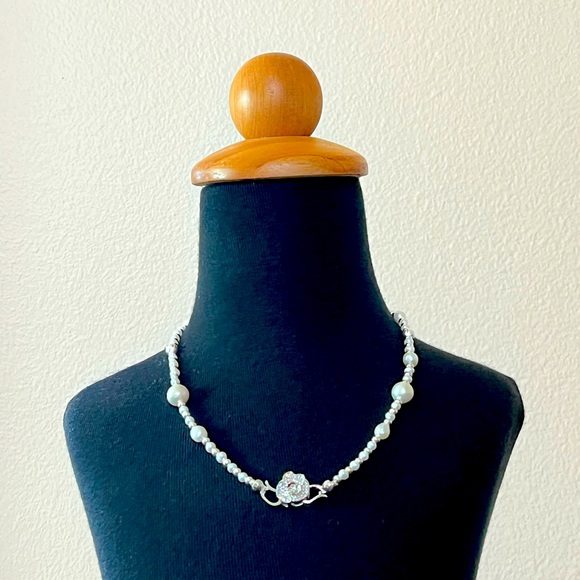 Handmade By Me Freshwater Edison Pearl Necklace Crystal Rose Double Clasp - Picture 5 of 5
